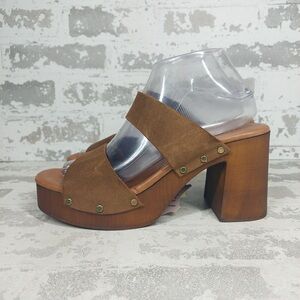 NEW Ilaria Sartori Brown Suede Platform Wood Block Heeled Sandals H211